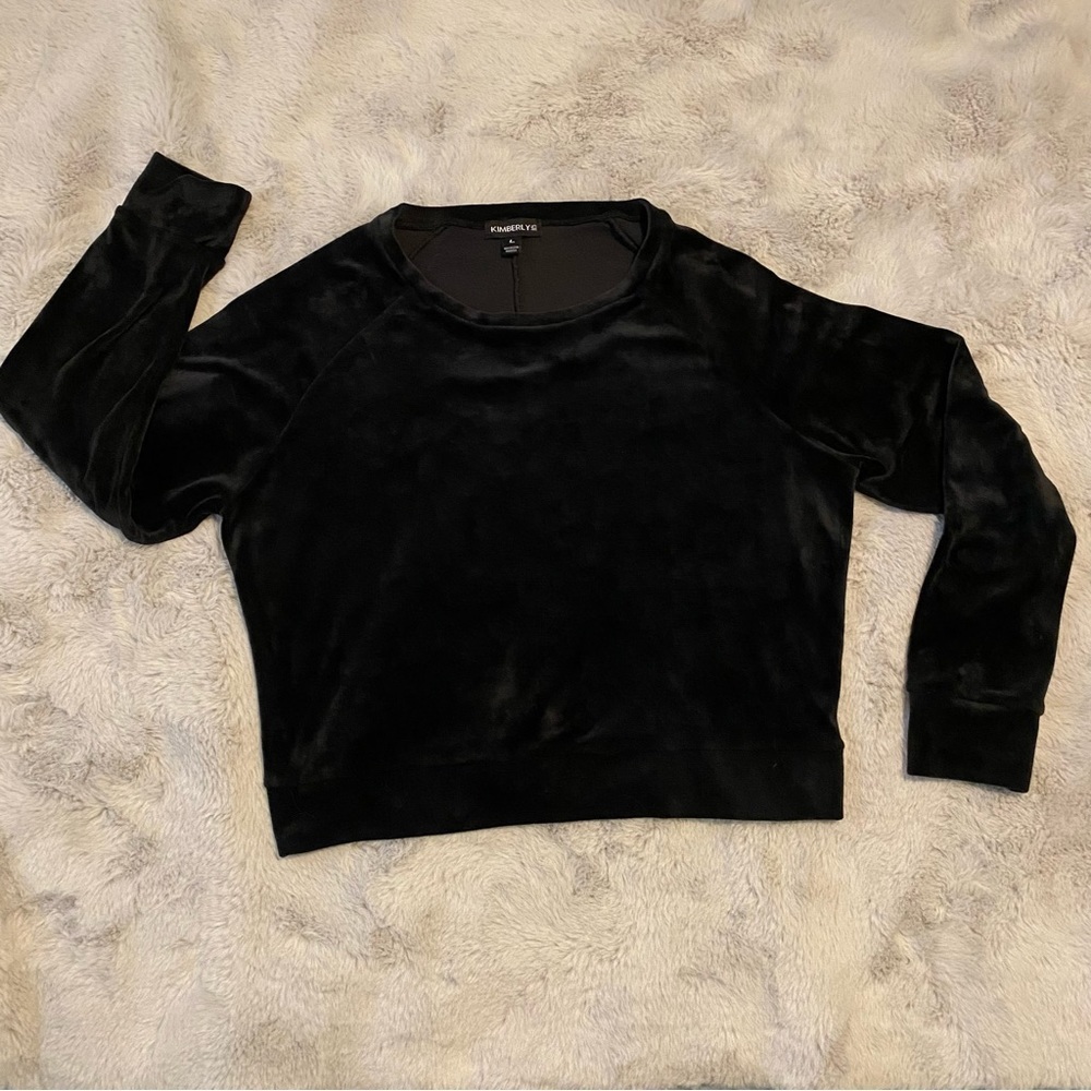 Kimberly Black Suede Sweater Round Neck Long Sleeve Size L - Picture 4 of 6
